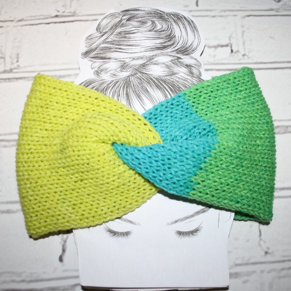 💛💚💙 Knit Headband – Lemon, Lime & Blue · Handmade · One Size